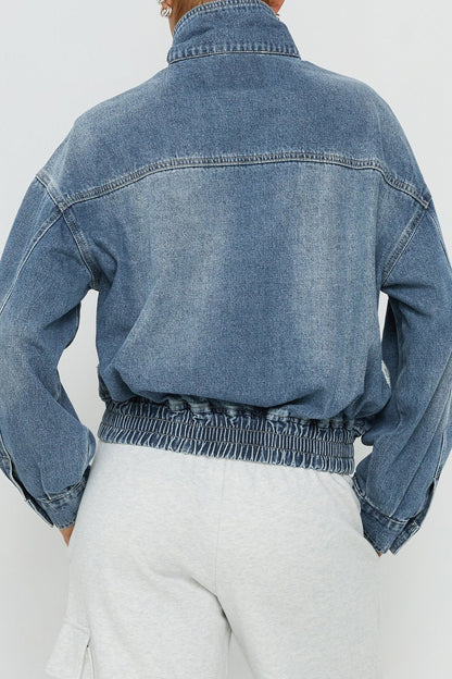 Vintage Washed Denim Stand Collar Jacket