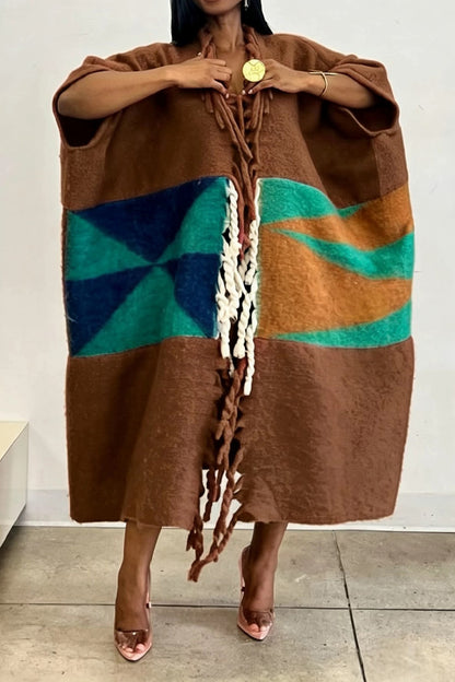 Abstract Fringed Oversized Kaftan