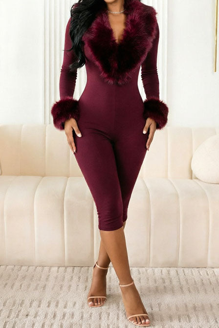 Zebra-Print Plush-Trim Capri Jumpsuit