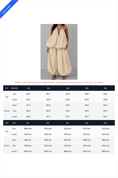 Plus Size Plunging Halter Oversized Top & Harem Pants Set
