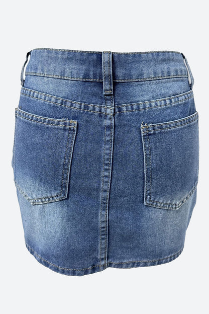 Washed Elastic High Waist Shorts Denim Skirts