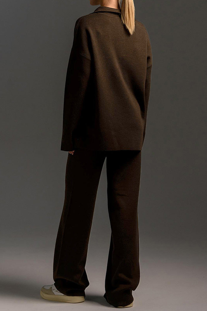 2-Piece Knit Polo & Wide-Leg Lounge Set
