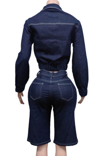 Contrast Stitch Denim Short Set