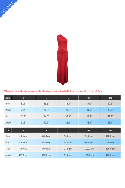 One-Shoulder Draped Ring Maxi Dress