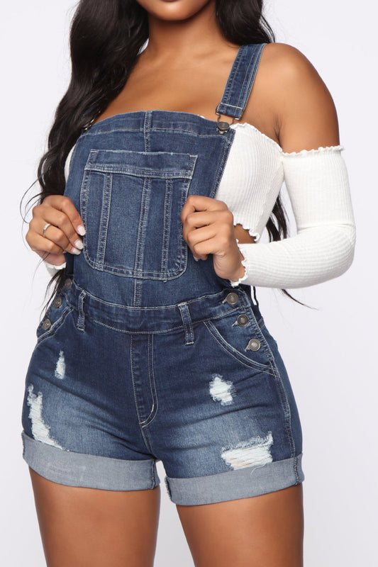 Distressed Denim Suspender Romper