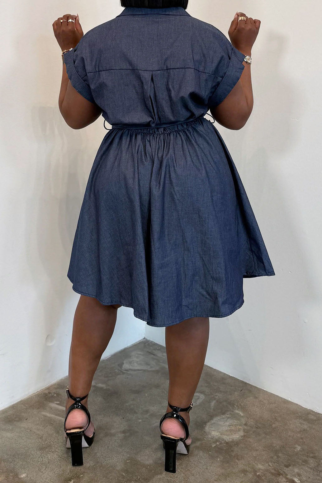 Plus Size Denim Button-Front Tie-Waist Shirt Dress