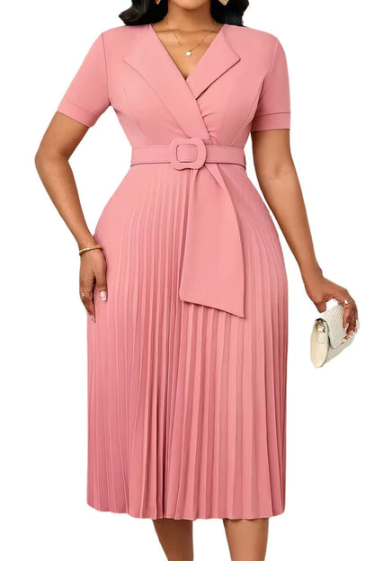 Pleated A-Line Blazer Midi Dress with Belt