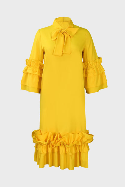 Ruffle Hem Flare Sleeve Maxi Dress