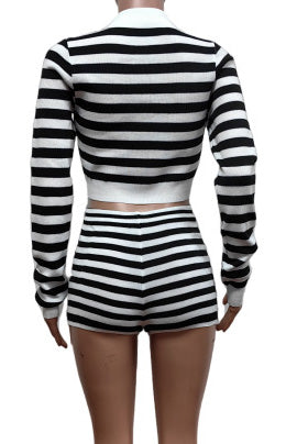 Striped Sweater Top & Shorts Set