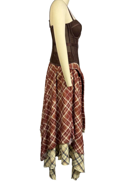 2-Piece Corset & Asymmetrical Plaid Skirt Set