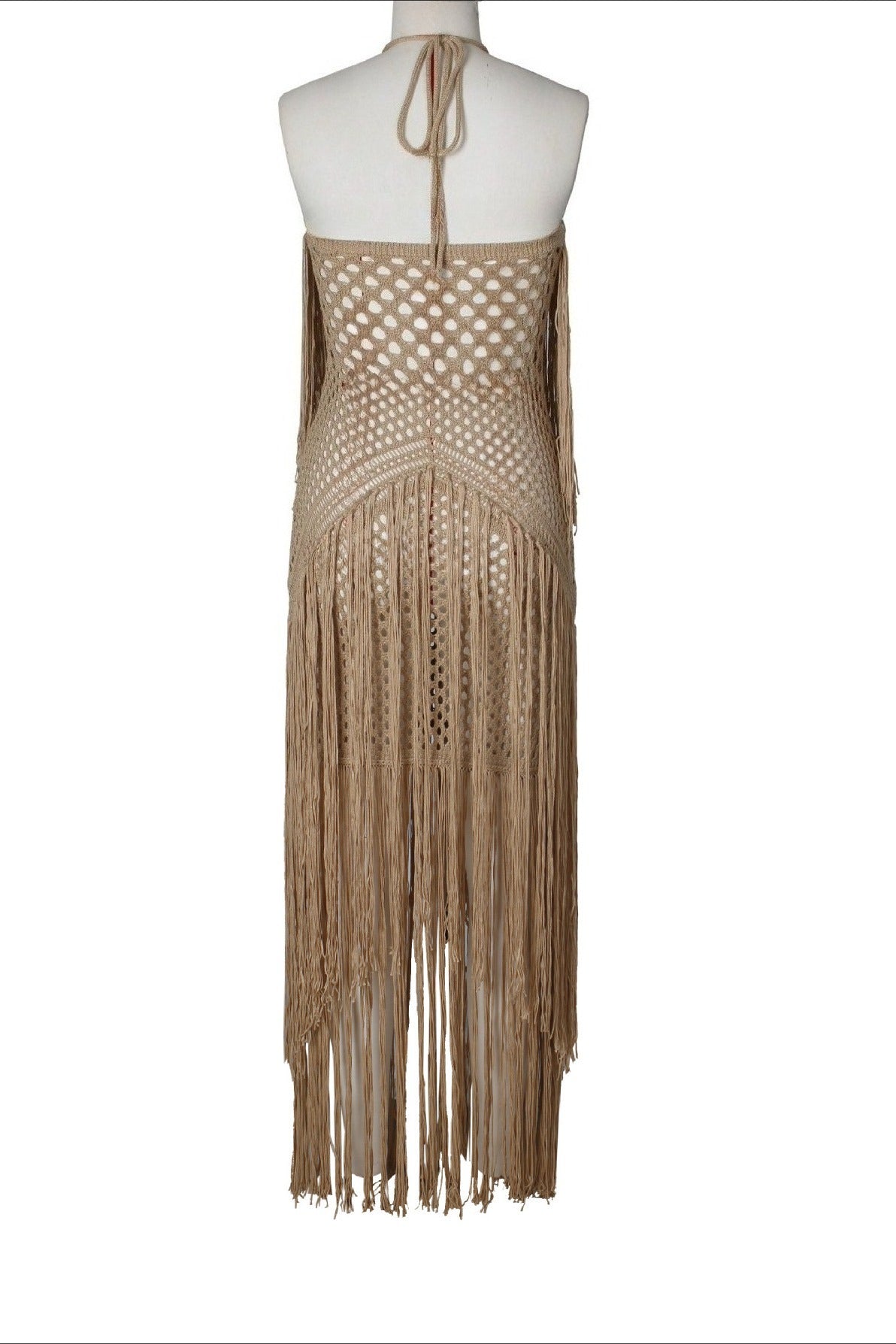 Crochet Halter Fringe Maxi Dress
