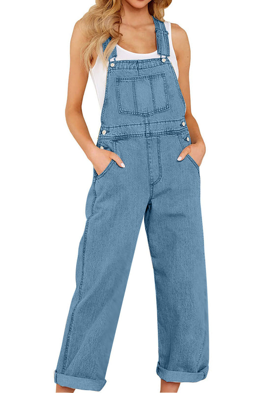 Adjustable Tie-Strap Wide Leg Denim Overall
