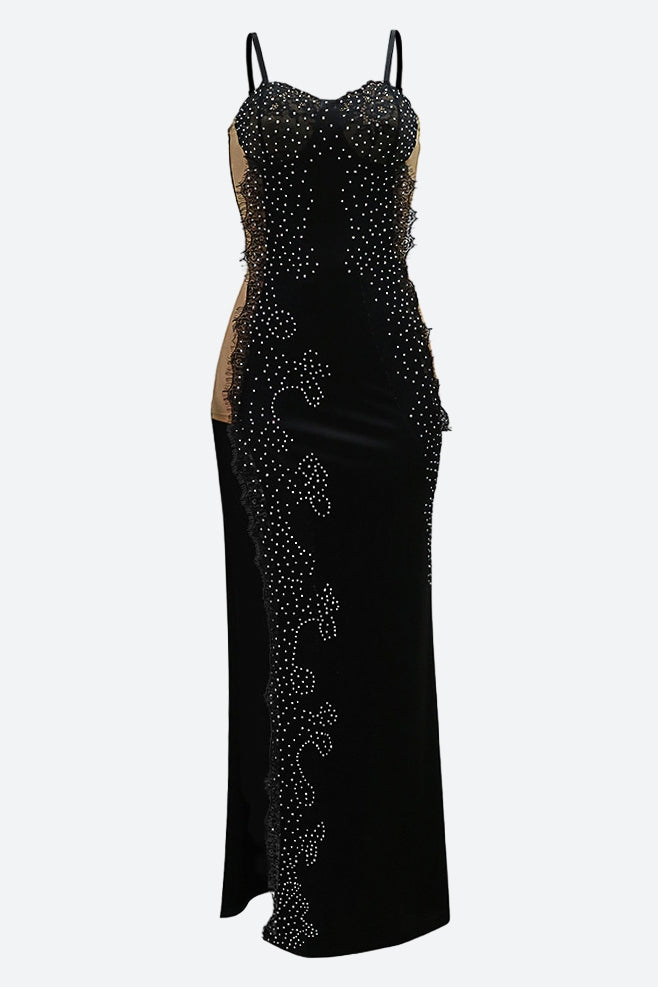 Beading Applique High Slit Sequin Dress