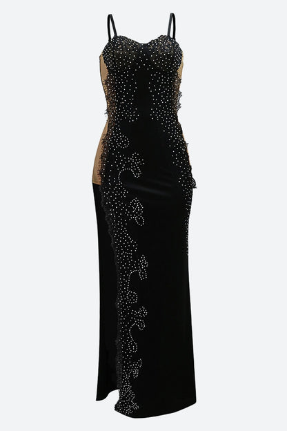 Beading Applique High Slit Sequin Dress
