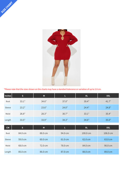 Fold Over Collar Lantern Sleeve Knit Dress