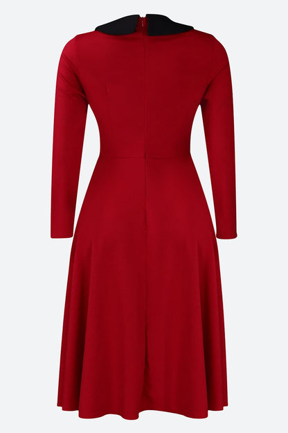 Solid Color Long Sleeve Lapel Elegant Dress