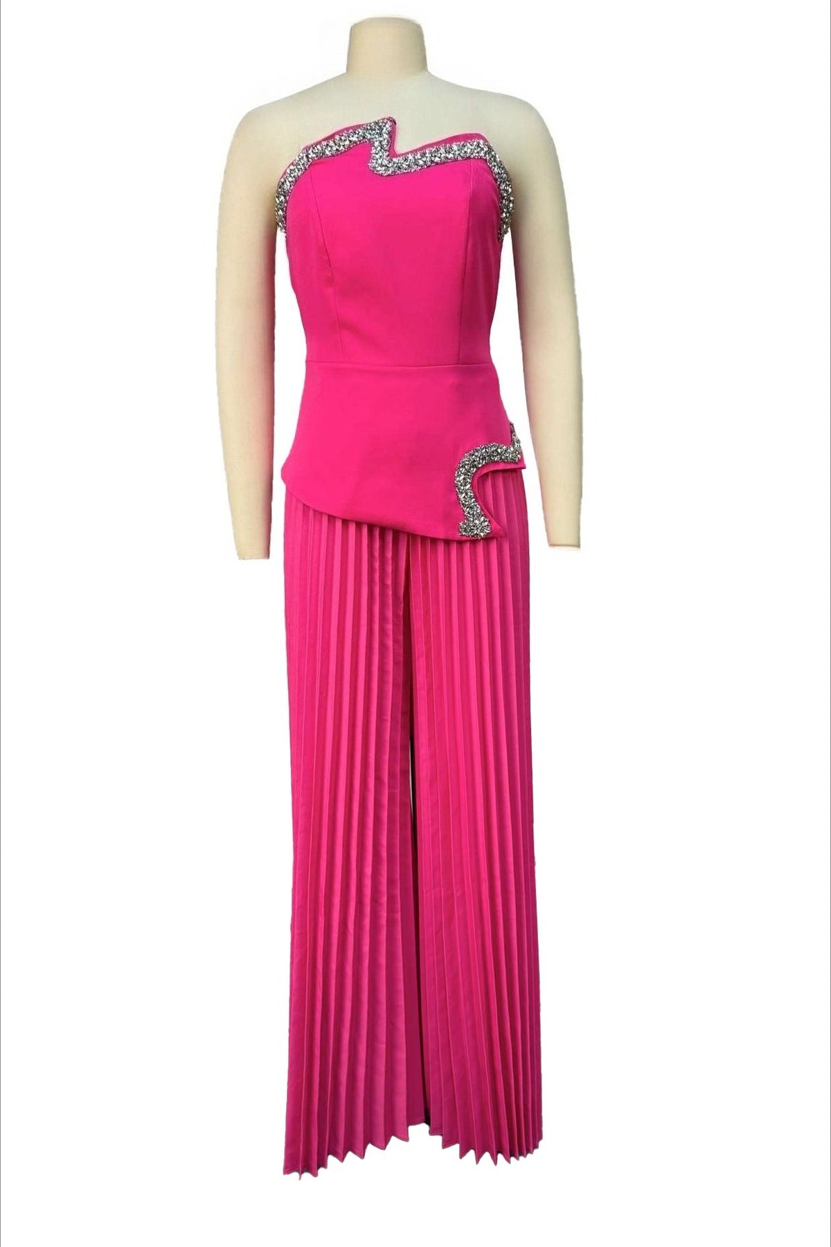 Strapless Rhinestone Top & Pleated Pants Set