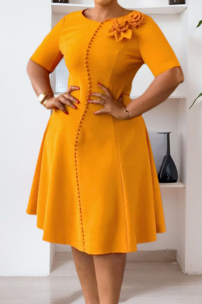 Asymmetrical Button A-Line Midi Dress