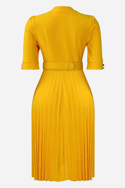Elegant Half Sleeve O-Neck Solid Midi Dress