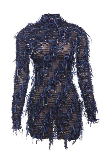 Multi-Color Fringe Mesh Mini Party Dress