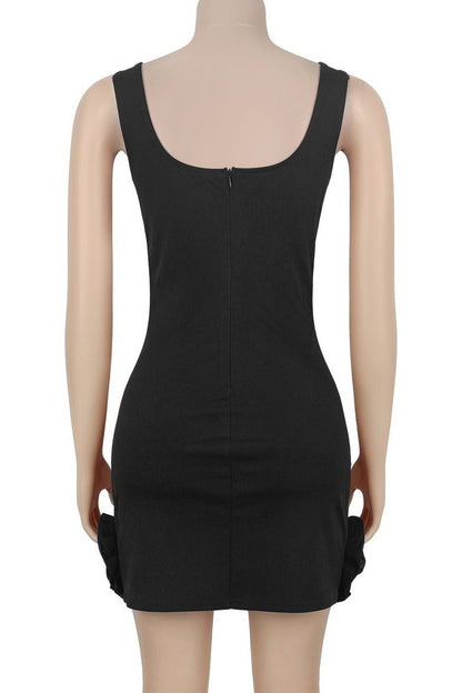 Rhinestone 3D Rosette Hem Mini Dress