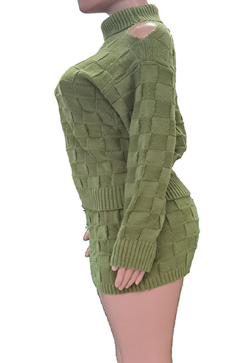 Turtleneck Cutout Sweater & Skirt Set
