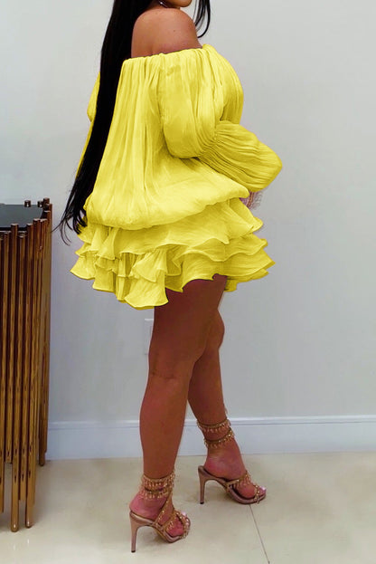 Plisse Off-Shoulder Tiered Mini Dress