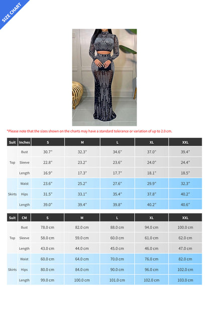 Rhinestone Mesh Illusion Two-Piece Maxi Set