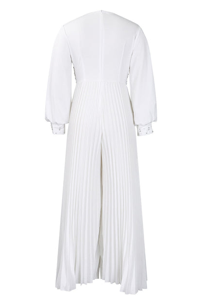 Plus Size Beaded Mesh Wide-Leg Jumpsuit