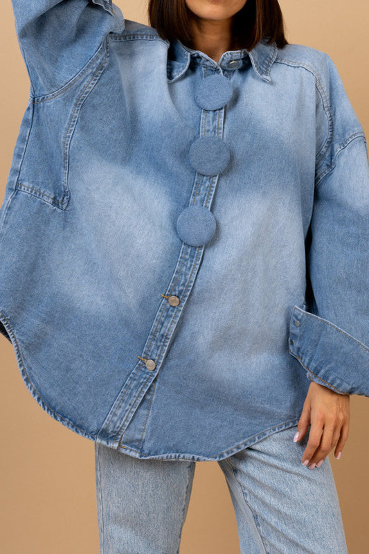 Oversized Statement Button Denim Shacket