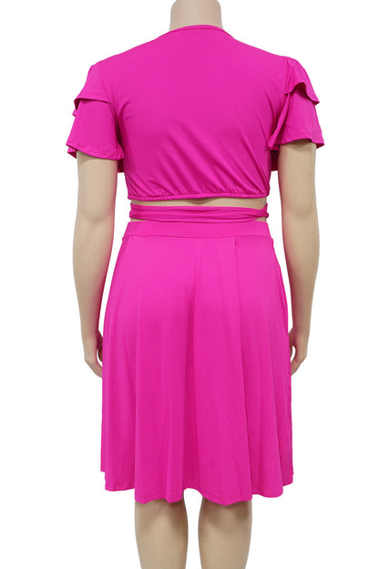 Plus Size Ruffle Tie Front Skirt Set