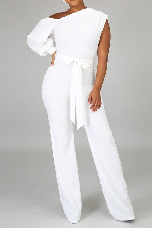 One-Shoulder Puff Sleeve Jumpsuit