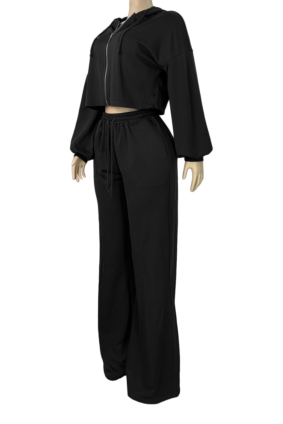 Cropped Zip Hoodie & Wide Leg Sweatpants Set