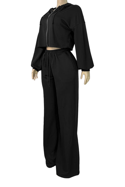 Cropped Zip Hoodie & Wide Leg Sweatpants Set