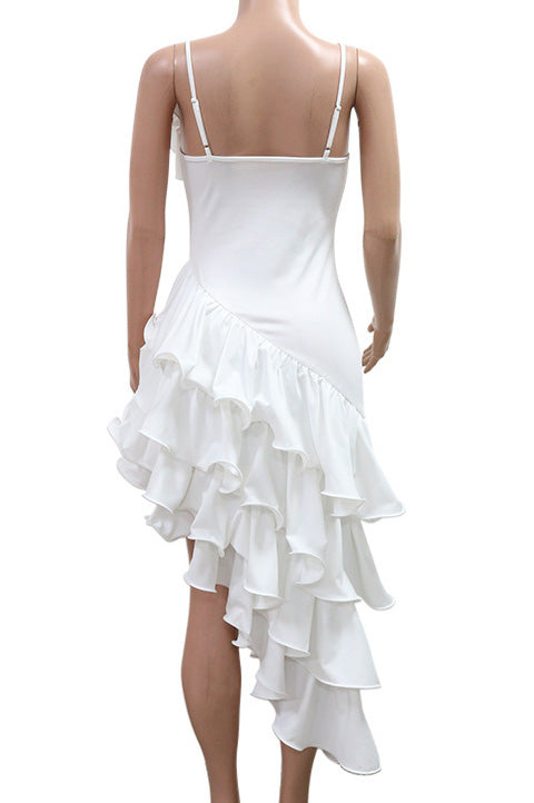 Solid Color Ruffle Hem Spaghetti Strap Dress