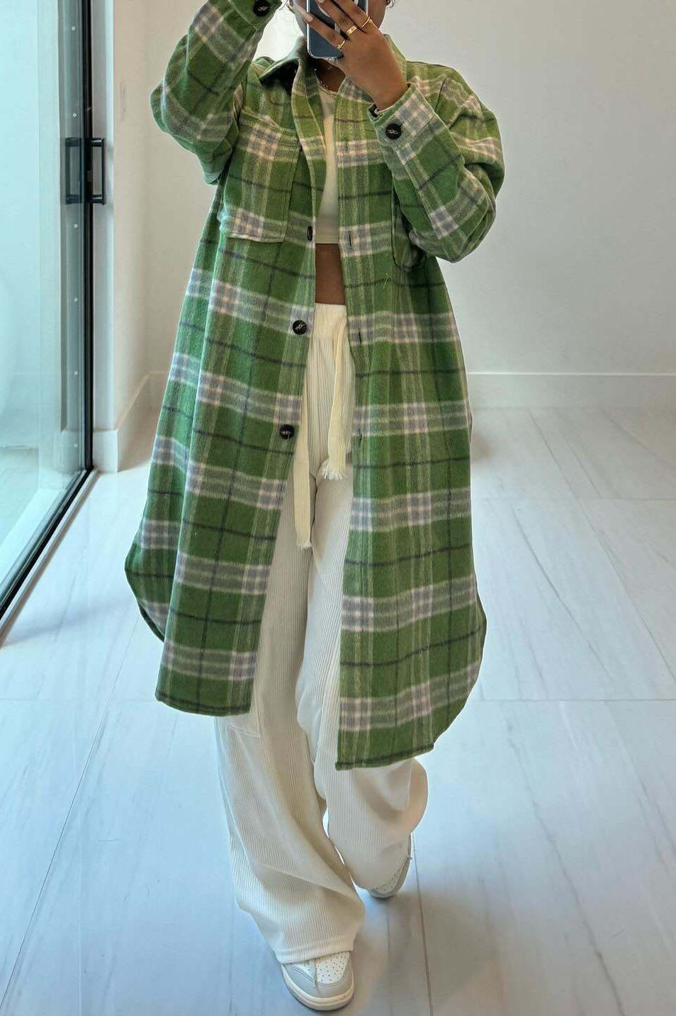 Contrast Plaid Slit Shacket