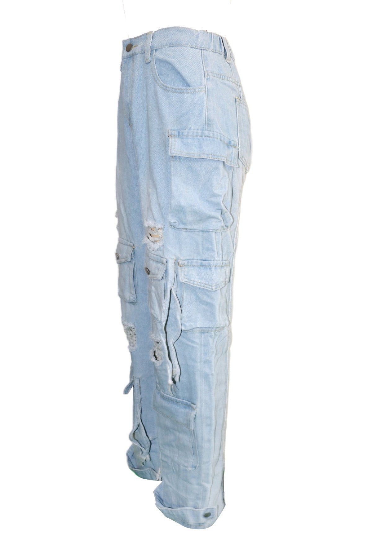 Distressed Cargo Jeans with Multi Pockets