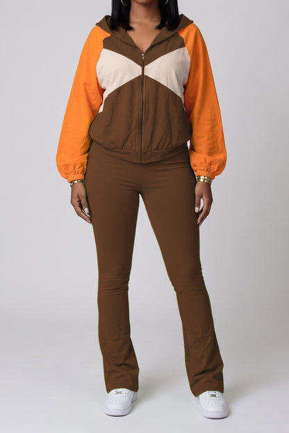 Zip-Front Contrast Panel Track Pants Set