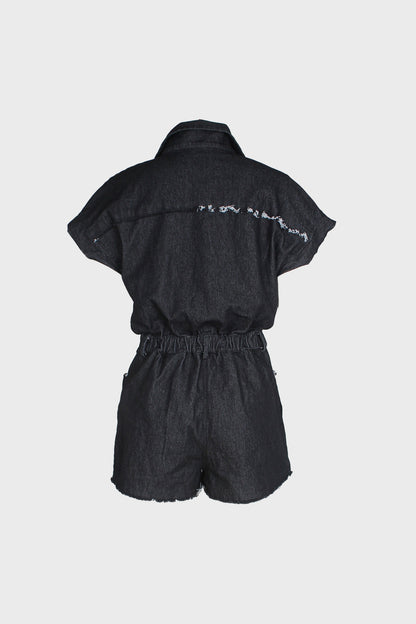 Denim Washed Distressed Romper