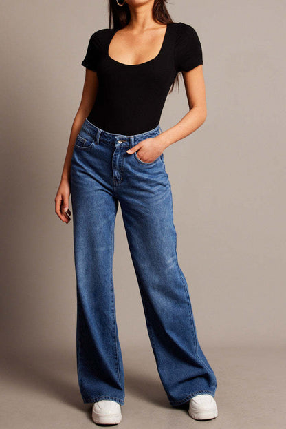 High Waist Loose Wide Leg Straight Jeans