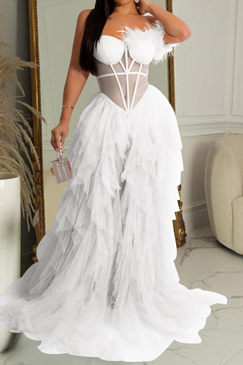 Strapless Corset Tulle Maxi Dress