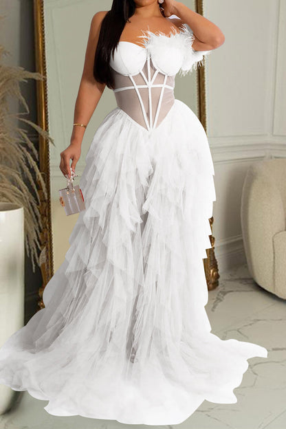 Strapless Corset Tulle Maxi Dress