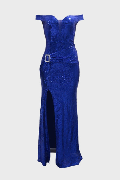 Off-the-Shoulder Sequins Prom Dress Long Slit