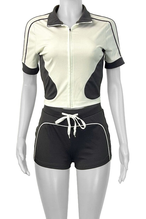Long Sleeve Zipper Bodycon Shorts Tracksuit Sets