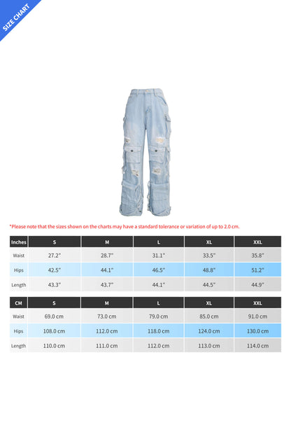 Distressed Cargo Jeans with Multi Pockets