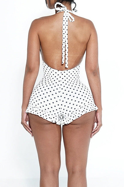 Deep V Halter Ruffle Bodycon Romper