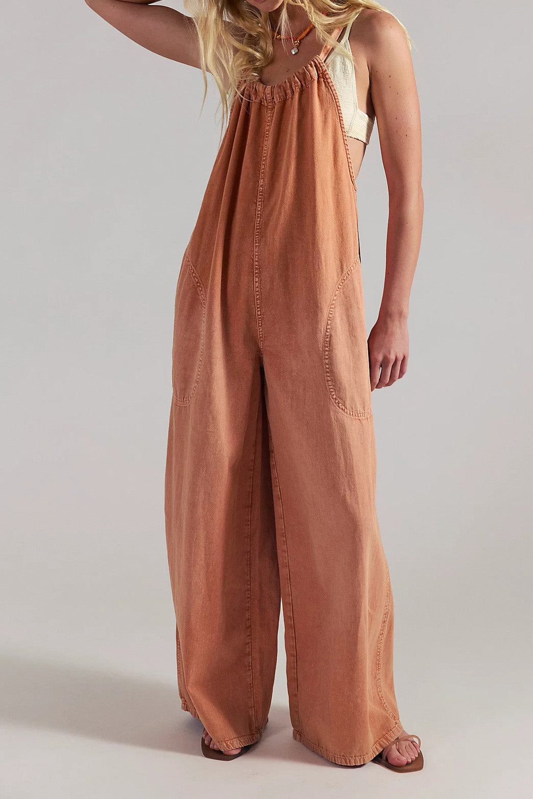 Slouchy Tie-Back Wide Leg Denim Jumpsuit