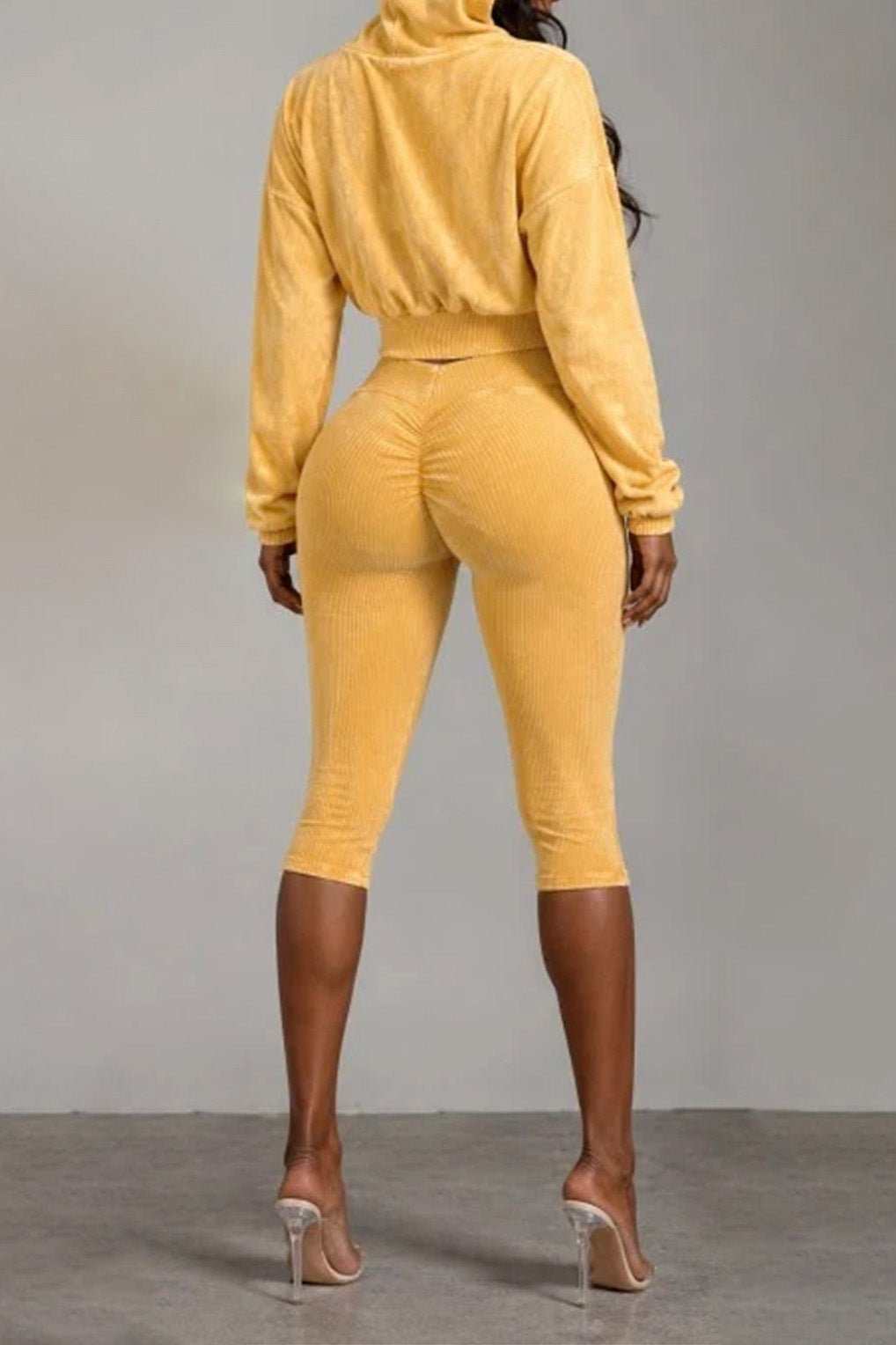 Washed Hoodie & Ribbed Capri Leggings Set