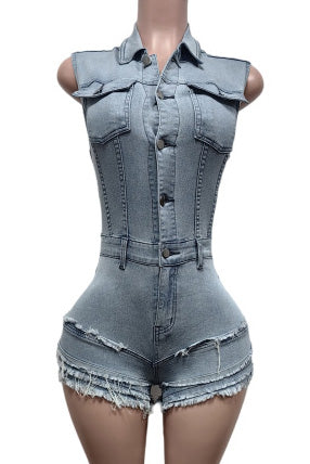 Fringe Denim Romper