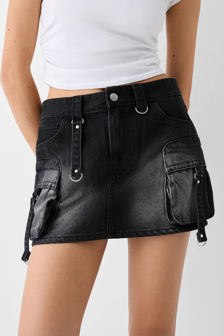 Low Rise Denim Mini Skirt